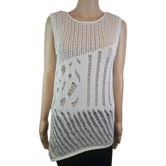Zara Cream Crochet Knit Tank Top Festival Boho Sleeveless Size Large - Picture 2 of 12